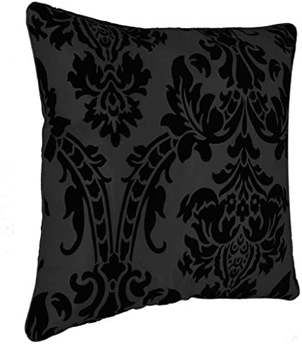 Luxurious Damask Flock Polyester Taffeta With Microfiber Flocking Filled Cushion Covers (18"x18") Black/Black