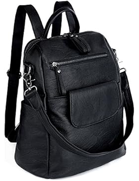 UTO Damen Backpack Purse PU gewaschen Leder Ladies Rucksack Schultertasch schwarz