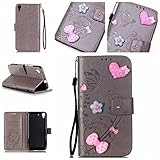 Cozy Hut Handyhülle/Lederhülle / Ledertasche / Hülle / Case / Cover / Etui / Tasche Muster Bunt Schutzhülle für Huawei Y6 / Honor 4A Hüllen, PU Leder Intarsien Bling Kristall Glitzer Strasssteine Strass Diamant Prägung Blumen Schmetterling Design Protection Schutz Flip Case Wallet Cover Bookstyle Tasche Hülle Silikone Back Handyhülle mit Standfunktion Magnetverschluss Credit Card Slot Schutzhüllen für Smartphone Huawei Y6 / Honor 4A Handyhüllen - grau