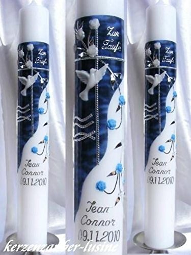 Taufkerze Kommunionkerze Junge Mädchen 400/40 mm VT-25 inkl. Zubehör für selbstbeschriften
