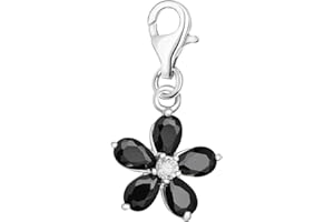 Quiges 925 Sterling Silver Charm Pendant Crystal Flowers made of Birthstones Clip On Lobster Clasp
