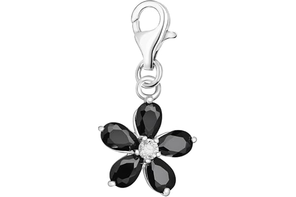 Quiges Charm Pendentif en Argent 925 Fleurs de Cristal avec Pierres de Naissance et Fermoir