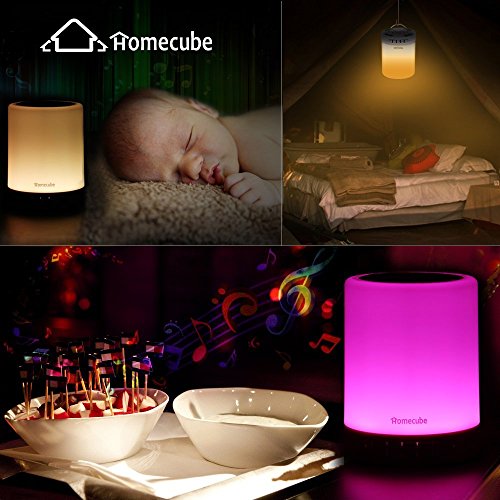 KOBWA Bluetooth Music Box Lautsprecher LED Nacht Lampe mit Schalter Berühren Behandeln Einstellbare Helligkeit Unterstützt TF-Karte LED Touch Sensor Tischlampe Farbwechsel Lampe - 6