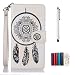 Produktbild KSHOP Schutzhülle für LG g5 Muster Prägung Ledertasche Slim Retro PU Leder Retro weiß Bookstyle Handyhülle Tasche Flip Wallet Case mit Strap Portable Handytasche Anti-Scratch Shell Cash Pouch ID Card Slot Magnetverschluss Etui Soft Silikon - Feder Campanula + Metall Stift Stylus Pen Silber