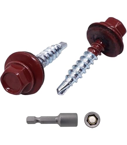 Set van 150 metalen dakschroeven, 4,8 x 25 mm, zelfborende schroeven met EPDM-ringen, zeskantschroeven van plaatstaal (150, oxide rood RAL 3009