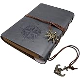 Senon Retro Vintage Pusula Baskılı &Ccedil;apa Ve D&uuml;men Kolye U&ccedil;lu Deri Kapaklı G&uuml;nl&uuml;k Not Defteri Denizci Defter &Ouml;zel Tasarım Hediy