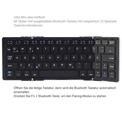 EC Technology Faltbare Bluetooth Tastastur, Ultra Slim, Kompakt, Kabellos, Tastatur in Taschengröße, Ergonomisches Design, Eingbaute Wiederaufladbare Li-Polymer Batterie, Kompatibel mit IOS/ Android/ Windows, Aluminiumlegierung – Schwarz - 3