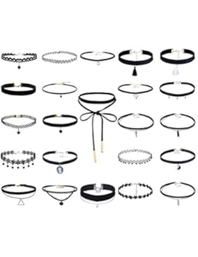 Elegant Rose 23 Stück Hoker Halskette Velvet Spitze Choker Halsketten Tattoo Punk Gothic Halsband, Schwarz