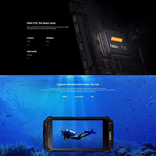DOOGEE S60 - 5,2 Zoll FHD Wasserdicht / Shockproof / Staubdicht 4G Smartphone, 5580mAh Batterie 12V2A Schnelle Ladung (drahtlose Ladung unterstÃ¼tzt), Helio P25 2.5GHz Octa Core 6GB 64GB, 21.0MP Kamera NFC GPS Metallrahmen - Schwarz