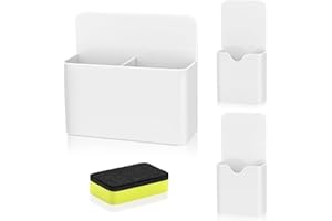 MoKo Stifthalter Magnetisch, 3 Stück Magnetischer Stiftehalter mit 1 Whiteboard Schwamm Magnetisch, Whiteboard Zubehör für Schule Büro Kühlschrank und Schließfach, Weiß