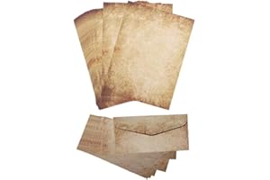 RUNFAR SHOP 25 Blatt Vintage hell Briefpapier im DIN A4 Format - beidseitig bedruckt mit 25 stk Briefumschlägen in Kraftpapier 100g – Old Paper (25 Blatt Vintage Briefpapier set)