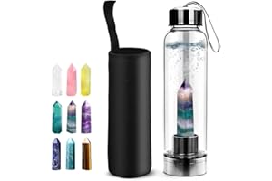 HINATAA Kristall Wasserflasche, Abnehmbare Heilende Natürliche Quarz Wasserflasche 550ml (Buntes)