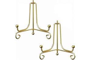 Deolven Porta Piatti, 2 Pezzi Piedistallo Supporto Cavalletto, Segnaposto per Battesimo & Laurea, per Foto, Cornici, Libri di Cucina, Tablet e Arte, Esposizione, Vetrinetta Espositiva, 6 Pollice Oro