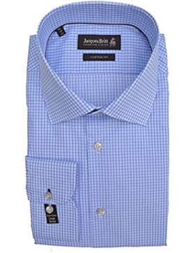 Jacques Britt Hemd Ben EEL extra extra langer Arm Custom Fit Blau Weiß kariert