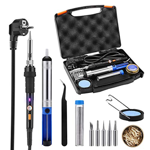 Fer à Souder Electrique Tacklife SKY47AC /Kit pour Souder et Dessouder /220V-240V 60W /Température Réglable 220℃~480℃ /5 Pointes en acier 900M /Fil en étain de 15g /Câble d'alimentation de 1.4m