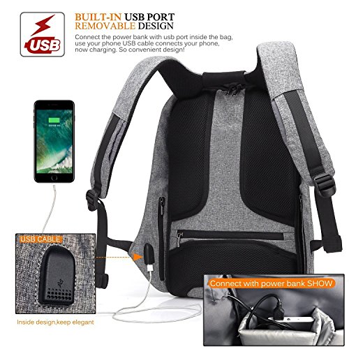 15 6 Zoll Business-Laptop-Rucksack mit Anti-Dieb-Rei  verschluss und USB-Lade-Port  wasserdichte Reise Daypack College-Tasche mit versteckten Fach f  