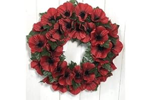 PERMABLOOM Artificial Poppy Wreath - Red Poppies with Leaves