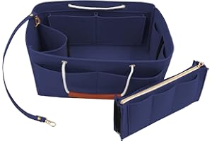 Heavyoff Purse Organizer Insert for Handbags, Felt Tote Organizer with Detachable Bag and Key Chains Perfect for Women Tote Bag Navy Blue