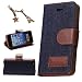 Produktbild Uming Denim-Gewebe Kasten Case Hülle für Apple IPhone 5S IPhone5 5G Cowboy Stoffe Tuch Stoff Jeanshosen Jeans Denim Fabric Denim Material Splice Spleiß Hit Farbe PU-Ledertasche mit Stander Halter Träger Credit Card Slot Leder tasche Wallet Shell Schutz Mobile-Handy Tasche Cover Bag + 1 * Anti Staub Stecker - Dunkel Blau