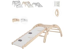 MAMOI® Arrampicata per Bambini con Scivolo in Legno Naturale, Dondolo Triangolo, Altalena da casa Interno, Parete Arco Montessori a Partire da 1 Anno 2/3 Anni