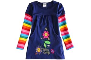 VIKITA Robes Enfant Fille Floral Broderie Coton Princesse Casual 1-8 Ans