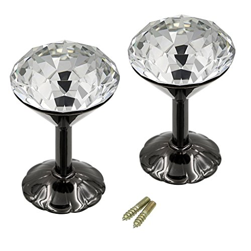 btsky ein Paar Extra Groß, 60 mm Glas Kristall Vorhang halten Rücken Raffhalter Wandhaken Quaste Halter mit Chrom Boden schwarz