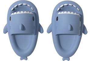 JUNEJOUR Shark Slides - Chanclas de baño para niños, diseño de tiburón, sandalias planas, sandalias de baño, antideslizantes, para la playa (azul, 32/33 UE)