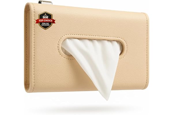 Motomodo Premium Car Tissue Holder for Sun Visor - Compact, Leather-Like Finish, Easy-Install Clips, Beige/Black, Multifunctional with Sunglasses & Card Storage