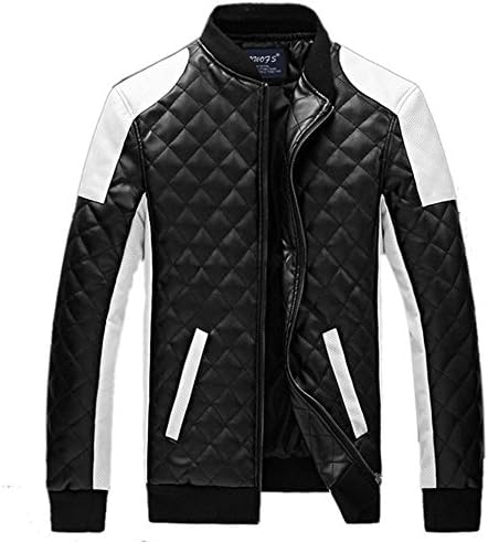 New Men's Spring Summer Fashion Long Sleeve Synthetic Leather Slim Biker Stand Collar Patchwork Jacket Coat Outerwear