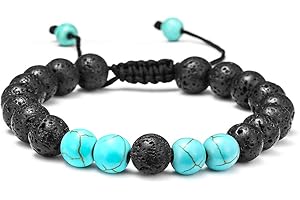 TINGN Lavastein Herren Armband, 8mm Männer Tigerauge Lavastein Armband Stressabbau Yoga Perlen Verstellbares Armband Angst Verstellbare Herren Armband Geschenke für Männer Frauen