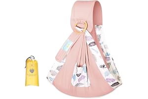 SONARIN Baby Tragetuch,Weiche Baumwolle Babytragetücher Babytrage Baby Tragesystem Tragetuch Sling Stillabdeckung mit Verstellbaren Ringen für Neugeborene Baby bis 15kg(Rosa Blatt)