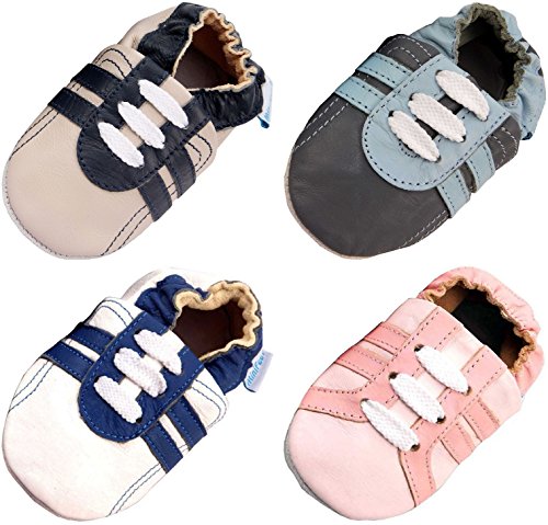 MiniFeet Soft Leather Baby Shoes, Pink Trainer 12-18 Months
