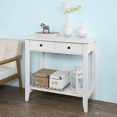SoBuy Promotion -20% ! SoBuy® FSB04-W Table Console 2 tiroirs et 1 étagère, L85cm x H80cm x P40cm