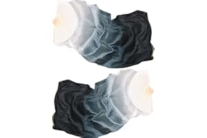 Haowul Ventilateur De Danse du Ventre 2pcs Vele De Soie Veils Teints Couleurs Longues Ventilateur De Danse À Gauche + Fan Pliable À Main Droite pour Fête De Fête