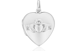 DTPsilver - Pendentif/Porte Photo Femme en Argent Fin 925 - Plaque Rhodium en Forme de Claddagh