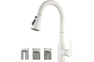 ONECE Rubinetto Cucina Beige Bianco, con Doccetta Estraibile a 3 Modalità, Miscelatore Monocomando Lavello Girevole a 360°, Rubinetti Estensibile, Acciaio Inox 304, Acqua Fredda e Calda