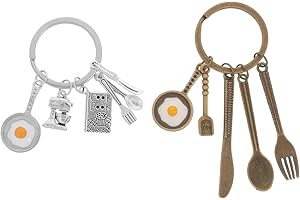 Amosfun 2 Pcs Porte-CléS ŒUf Au Plat Avec Fourchette Et CuillèRe - Accessoire CréAtif En Alliage Pour DéCoration De FêTe Et Cadeaux PersonnaliséS, 5X3X0.2Cm