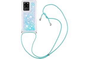 MRSTER Funda con Cuerda para Samsung Galaxy S20 Ultra, Bling Glitter Líquido Carcasa Moda Ajustable Collar Correa Protección Case para Samsung Galaxy S20 Ultra. LP Star Blue