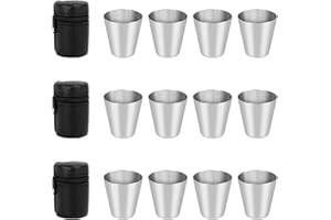 MINISOISO 12 Piezas 30ml Vasos de Chupito de Acero Inoxidable, Vasos Chupito de Metal Apilable y Portátil, con Estuche de Cuero, para al Aire Libre Acampar Senderismo