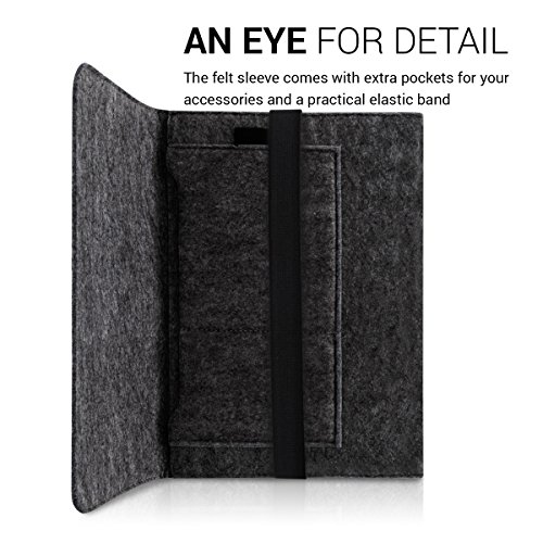 kwmobile Tablettasche Filz Sleeve für 9,7 – 10,1″ Tablet – Tablet Schutzhülle Tasche Case Hülle in Dunkelgrau mit Innentaschen Innenmaße: ca. 28 x 21 cm - 4