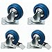 Produktbild 4 Stück Blue-Wheels 100mm, kugelgelagerte Rollen mit Bremse als Transportrolle blaue Räder auch für Möbel oder Strandkörbe als Set bestehend aus Schwerlastrollen, Raddurchmesser:100