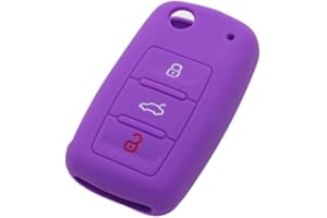 BROVACS Silicone Cover Protector Case Holder Skin Jacket Compatible with VOLKSWAGEN PASSAT SEAT SKODA 3 Button Flip Remote Key Fob CV9800 Purple
