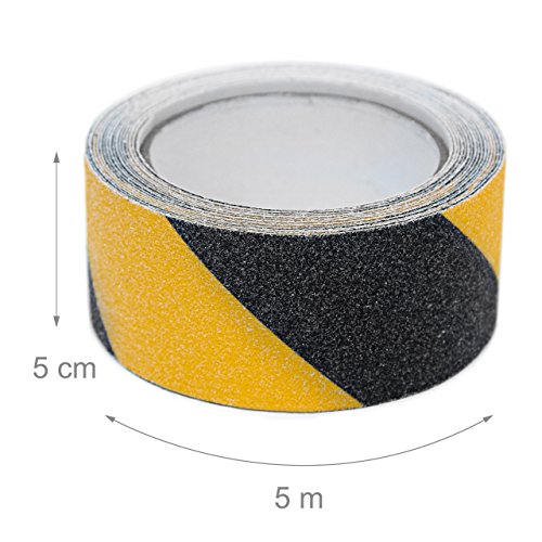 Relaxdays Anti-Rutsch-Klebeband 50 mm Rolle mit 5 m Grip Tape als Antirutschbelag für rutschfeste Treppenstufen im Innen- und Außenbereich, schwarz-gelb - 5