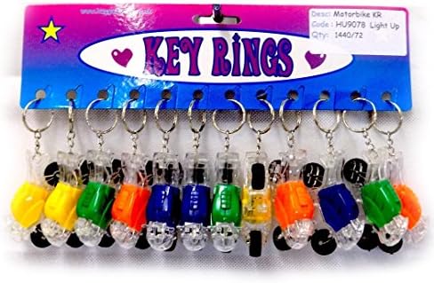 12 x Light Up, Flashing MotorBike Key Rings / Keychains Ideal for Party Bag Fillers / Fillings or Pinata Prizes