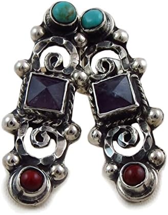 925 Sterling Silver and Gemstones Deco Drop Earrings Gift Boxed