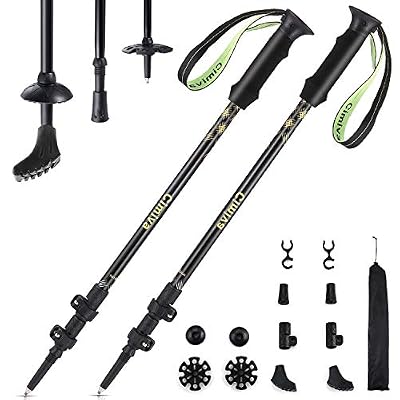 CIMIVA Bâtons de Randonnée Télescopique Une Paire de Bâtons de Marche Randonnée En Alliage d'Aluminium Longueur Réglable Bâtons de Marche Nortique Ultraléger avec Accessoires Completes pour Randonnée Ski Trekking Voyage Camp