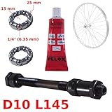 buje rueda trasera 2 x RODAMIENTOS (1/4") EJE RUEDA BICI 10 x 145 MM + RODAMIENTOS 1/4\" + GRASA HUECO TRASERO PERFORADO BICICLETA BUJE