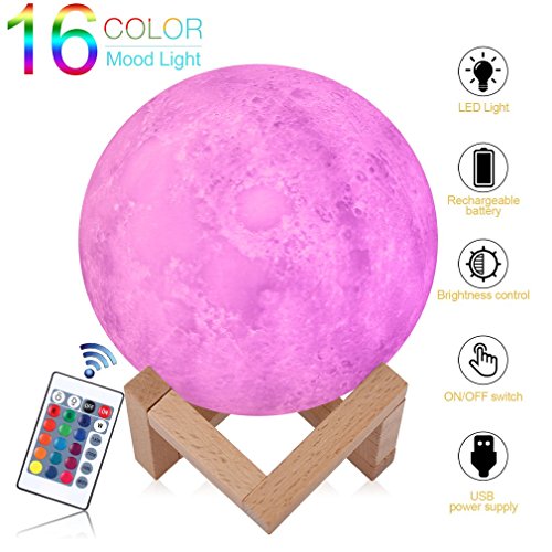 Lampe de Lune LED Rechargeable, Lampe de Chevet Télécommande et Contrôle Tactile, Veilleuse de Nuit pour Bébé 