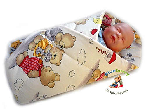 NEWBORN Baby Swaddle Wrap Blanket, duvet, Sleeping Bag BABY'S HORN (CREAM/BEAR)