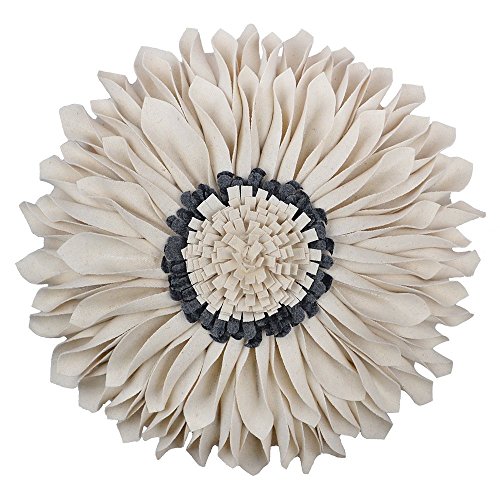 KINGROSE Hecho a Mano 3D Flores de Sol Decorativa Cojín Redondo Lana Fundas de Almohada con Relleno Regalos Hogar Cama Sala de Estar Sofá Silla Hotel Coche 13 Pulgadas / 33 CM Blanco Crema